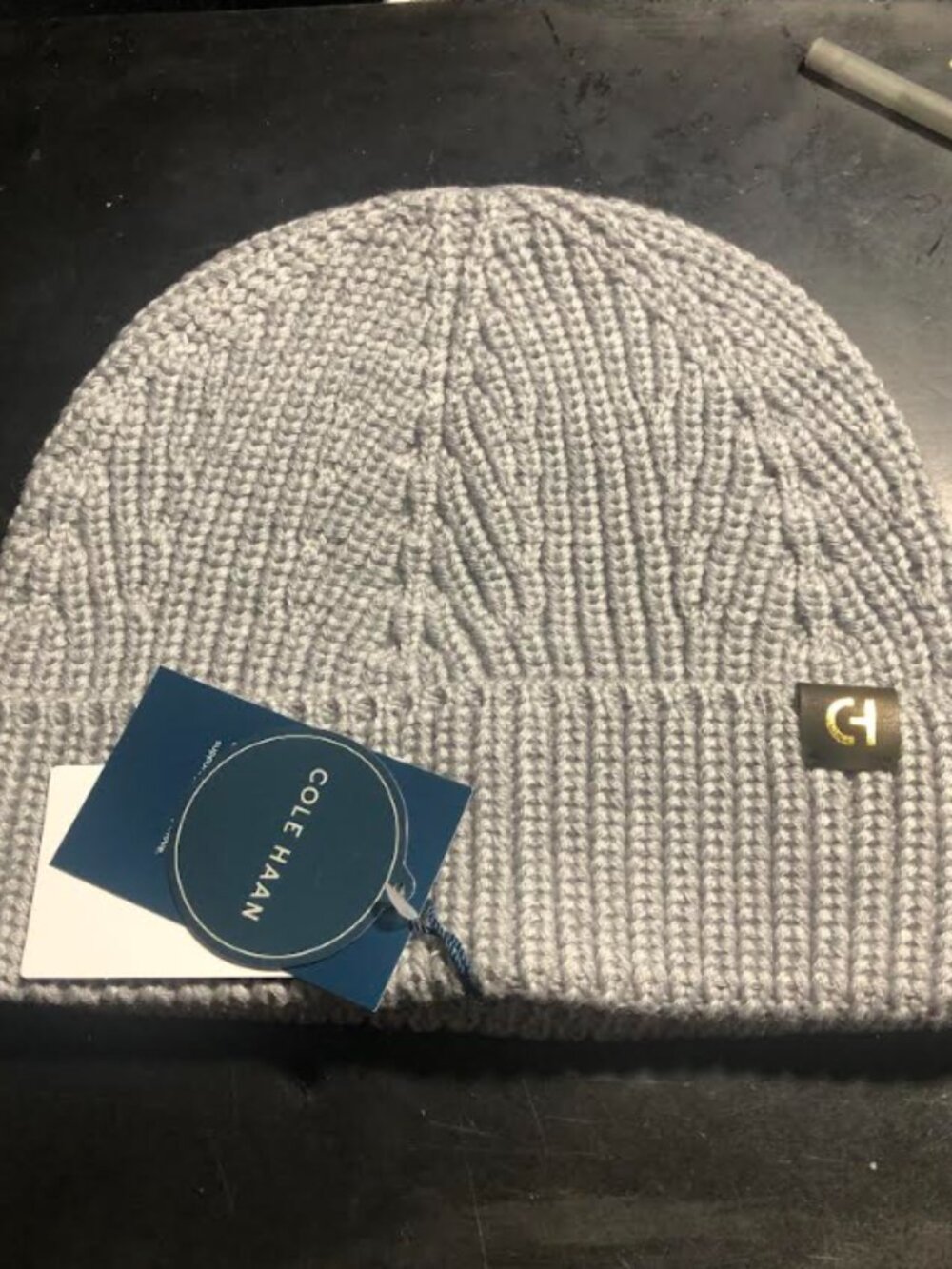 Cole Haan Ribbed Cuffed Beanie -Soft Grey One size NWT